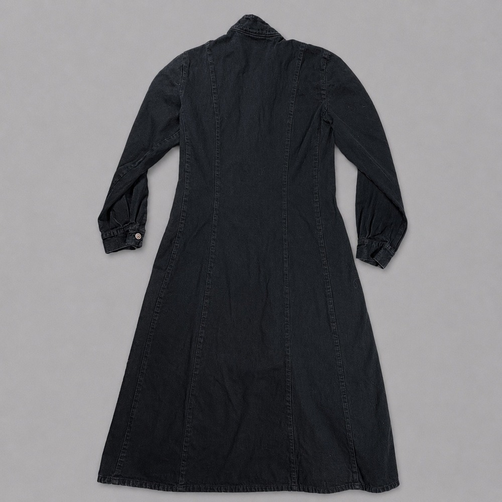 Vintage Denim Long Dress Women Medium Button Down Long Sleeve Black 90s Cottage - Picture 3 of 9